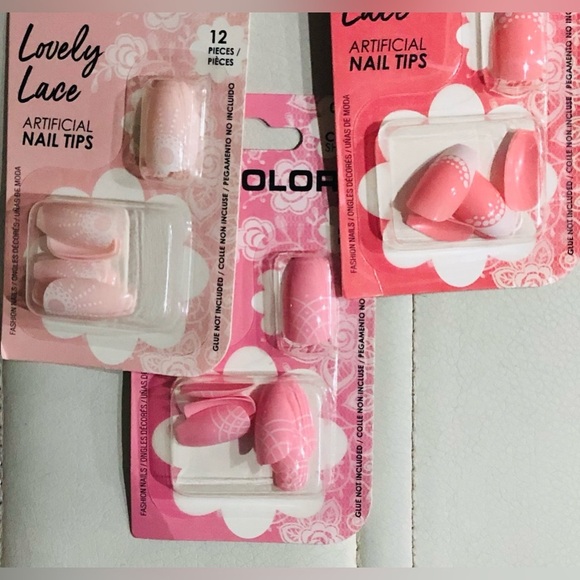 3 for $10 assorted pink lace artificial coffin shaped nail extensions FREE - Picture 1 of 13